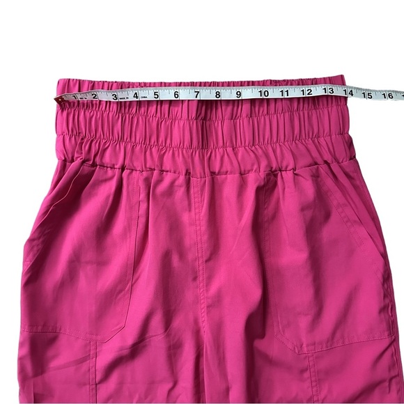 New In Neon Pink High Rise Smocked Ruche Elastic Waist Joggers Sz Large - Picture 6 of 10